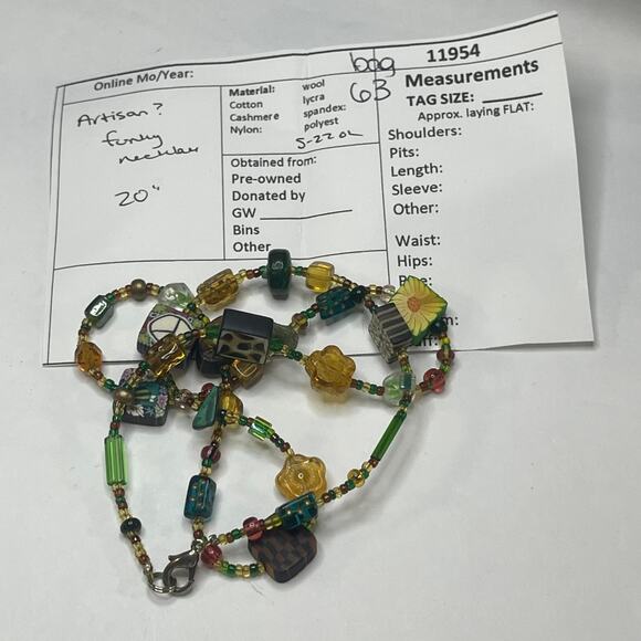 Artisan beaded necklace costume jewelry natural nature neutral burnished silver - Picture 10 of 10